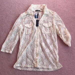 NWT Cable & Gauge Off White Lace Button Down Size Medium